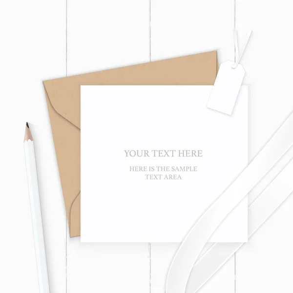 Flat Lay Top View Élégante Lettre Composition Blanche Papier Kraft — Image vectorielle