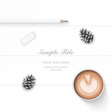 Düz yatıyordu üst zarif kompozisyon kağıt çam koni kurşun kalem Silgisi ve kahve üzerinde ahşap arka plan görüntüleme.