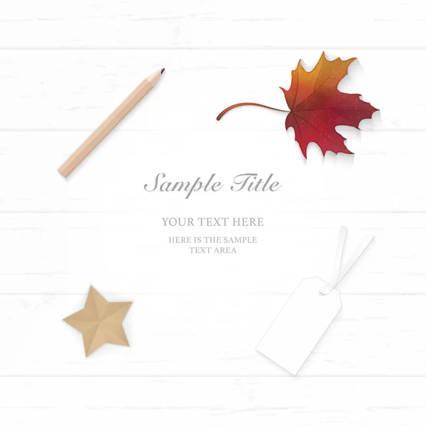 Flache Lay Draufsicht Elegante Weiße Weihnachten Kompositionspapier Herbst Ahornblatt Bleistift — Stockvektor