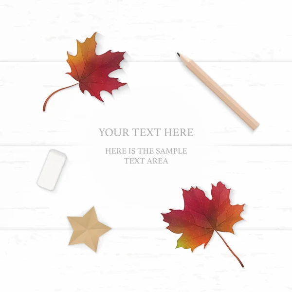 Flat Lay Vista Dall Alto Elegante Bianco Composizione Carta Autunno — Vettoriale Stock