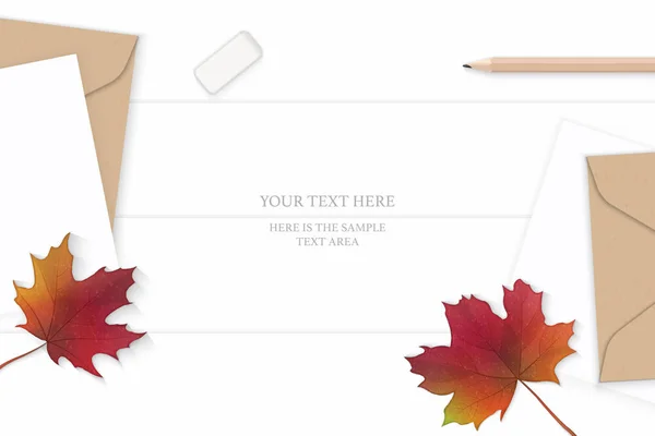 Flat Lay Vista Dall Alto Elegante Bianco Composizione Lettera Kraft — Vettoriale Stock