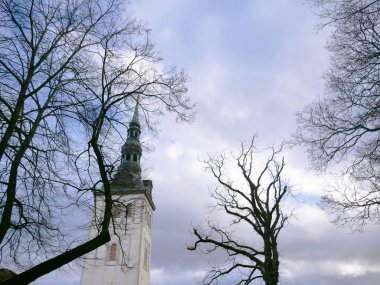 Retro vintage mimari ünlü nokta manzara tarihi merkezi eski Town, Tallinn, Estonya.