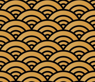 Japon tarzı altın Dikişsiz desen arka plan görüntüsü yuvarlak çapraz ölçek dalga eğrisi