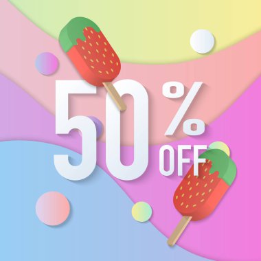 Yaz satış afiş % 50 3d pastel degrade renkli buzlu dondurma eğrisi dalga hattı. Fikir için baskı ve web promosyon tasarım hem de