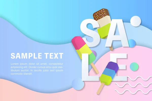 夏季销售横幅模板3D 柔和梯度五颜六色的冰棒冰淇淋曲线波纹 印刷和网页推广设计的想法 — 图库矢量图片
