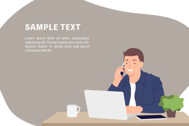 Çizgi film insanların karakter tasarım afiş şablon genç adam çalışma