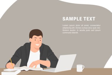 Çizgi film insanların karakter tasarım afiş şablon öğrenci preparin