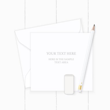 Düz yatıyordu üstten görünüm zarif beyaz kompozisyon letter kağıt zarf