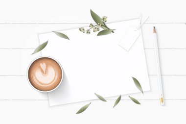 Düz yatıyordu üstten görünüm zarif beyaz kompozisyon kağıt Botanik Bahçesi