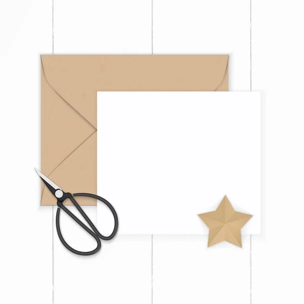 Flat lay top view elegant white composition paper brown kraft en — Stock Photo, Image