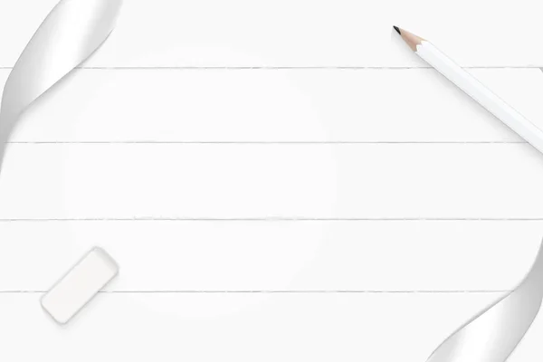 Flache Lay Draufsicht elegante weiße Komposition Silberband Bleistift — Stockfoto