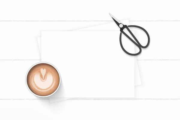 Lapos laikus felülnézet elegáns fehér kompozíció papír kávé és vin — Stock Fotó