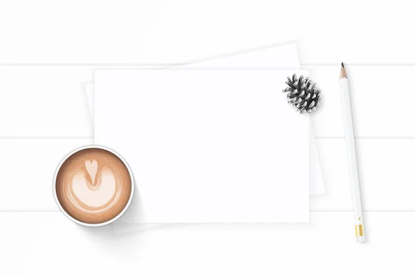 フラット レイアウト平面図エレガントな白い合成紙パイン コーン ペンク — ストック写真