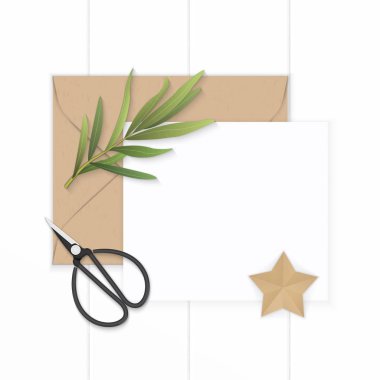 Düz yatıyordu üstten görünüm zarif beyaz kompozisyon kağıt kahverengi kraft tr