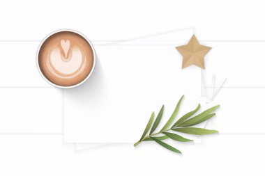 Üstten Görünüm zarif beyaz kompozisyon kağıt bitki yaprak yat ve