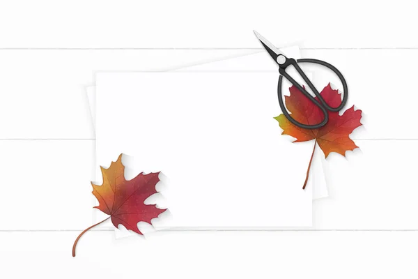 Flat lay vista dall'alto elegante composizione bianca carta autunno rosso mappa — Foto Stock