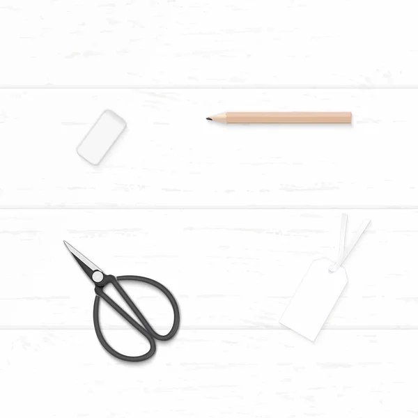 フラット レイアウト平面図エレガントなホワイト組成紙鉛筆消しゴム — ストック写真