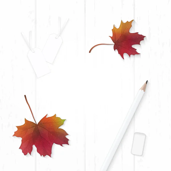 Plano laico vista superior elegante composición papel otoño arce hoja ta —  Fotos de Stock