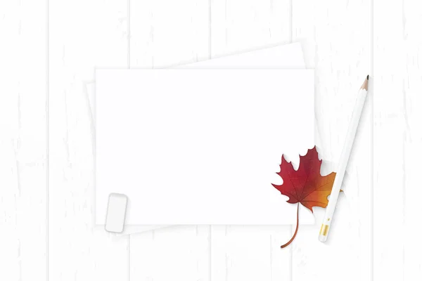 Flat lay top view elegant white composition paper nature autumn — Stock Photo, Image