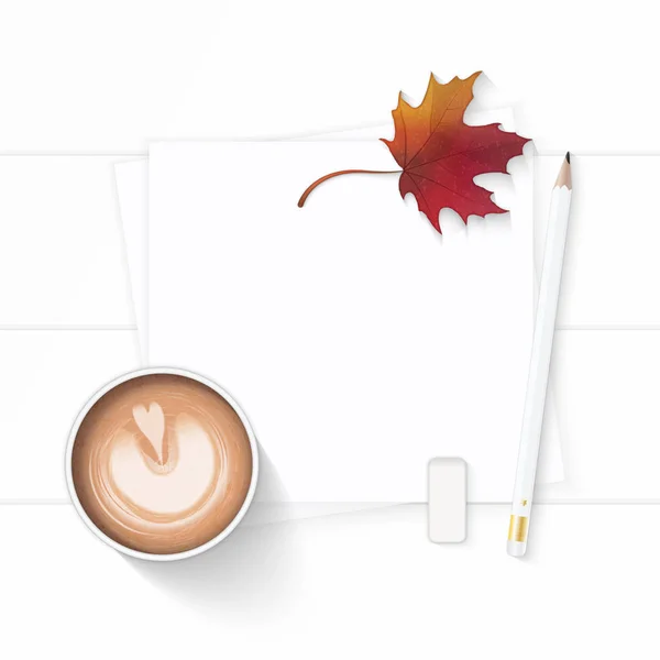 Lapos feküdt felülnézet elegáns fehér kompozíció papír kávé ital a — Stock Fotó
