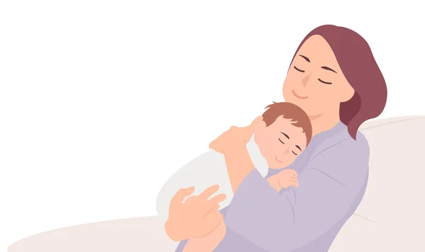 Desenhos animados pessoas personagem design jovem mãe segurando dormir ba —  Vetores de Stock