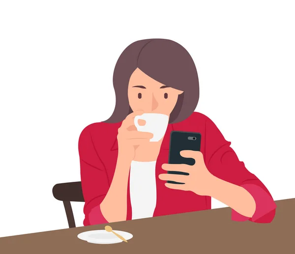 Cartoni animati persone personaggio design giovane donna bere caffè e — Vettoriale Stock