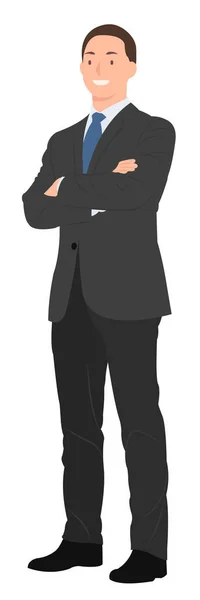 Desenhos animados pessoas personagem design homem de negócios em terno cinza escuro wh — Vetor de Stock