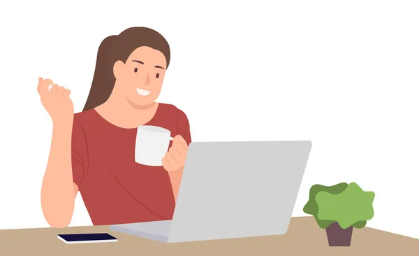 Cartoni animati persone personaggio design giovane donna in possesso di tazze di caffè s — Vettoriale Stock