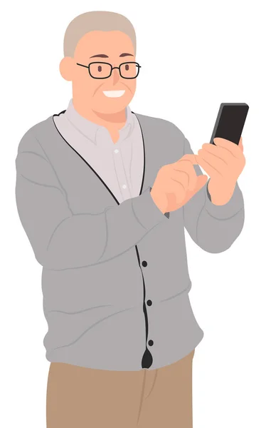 Kreslený lidé znak design senior starý muž dívá na smart — Stockový vektor