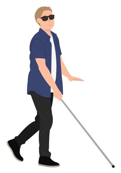 Desenhos animados pessoas personagem design cego jovem andar com uma caminhada —  Vetores de Stock