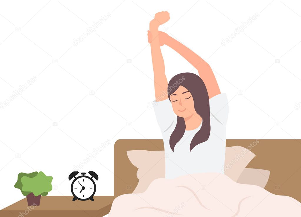 Cartoon people character design woman stretching after sleep res