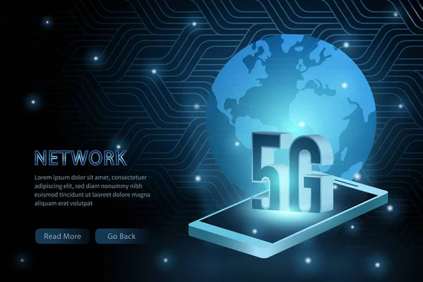 Technologie 5G téléphone mobile géométrie mondiale de la terre cadre transversal lin — Image vectorielle