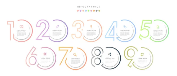 Diseño de infografía vectorial plantilla de interfaz de usuario gradiente colorido 9 número — Archivo Imágenes Vectoriales