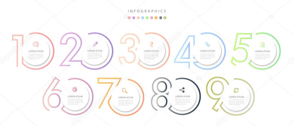 Vector infographic design UI template colorful gradient 9 number