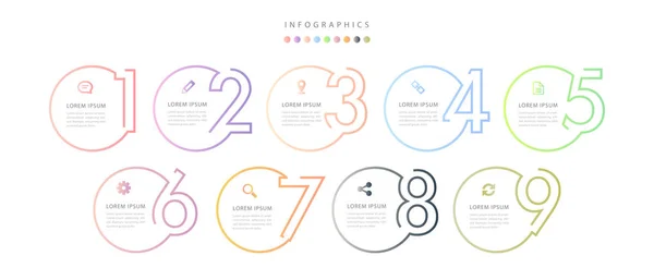 Wektor projekt infografiki szablon UI kolorowy gradient 9 liczba — Wektor stockowy