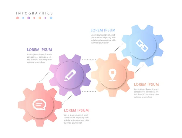 Vector infografía diseño interfaz de usuario plantilla colorido gradiente engranaje whe — Archivo Imágenes Vectoriales