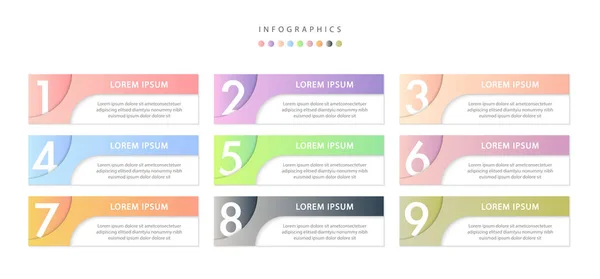 Diseño de infografía vectorial plantilla de interfaz de usuario etiquetas de gradiente de colores a — Archivo Imágenes Vectoriales