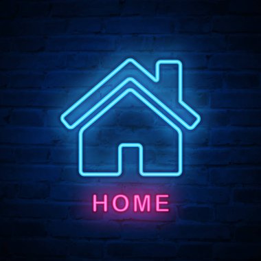 Vektör ışıklı neon ışık simgesi işareti ev ev