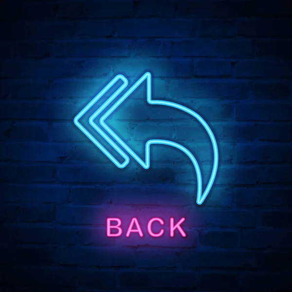 Vettore illuminato al neon icona segno di ritorno freccia indietro — Vettoriale Stock