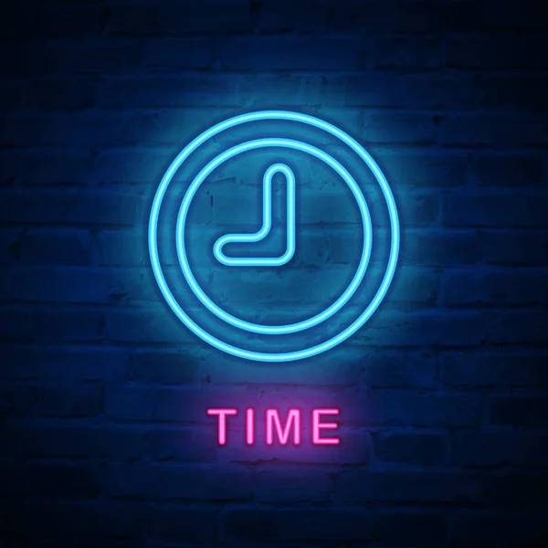 Vecteur lumineux néon icône signe horloge ronde temps — Image vectorielle