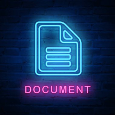 Vektör ışıklı neon ışık simgesi işaret belge kağıdı