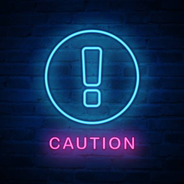 Vektör ışıklı neon ışık simgesi işareti ünlem gösterimi cau