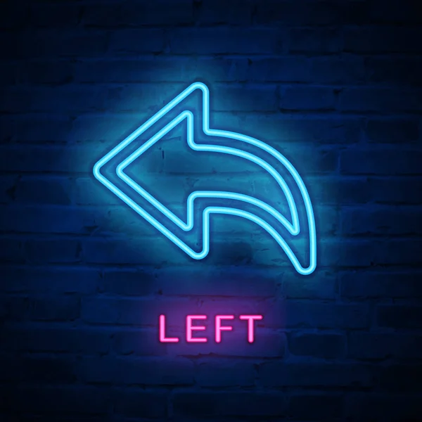 Vettoriale illuminato al neon icona luce segno freccia girare a sinistra — Vettoriale Stock