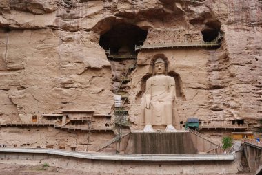 Lanzhou 'daki Bingling Mağarası Tapınağı' nda antik Çin Buda Heykeli