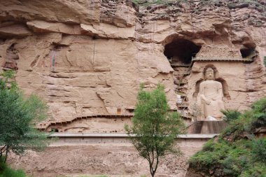 Lanzhou 'daki Bingling Mağarası Tapınağı' nda antik Çin Buda Heykeli