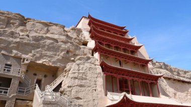 Eski Budizm mimarisi Dunhuang Mogao Grottoes in Gansu C