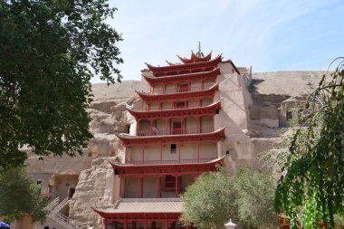 Eski Budizm mimarisi Dunhuang Mogao Grottoes in Gansu C