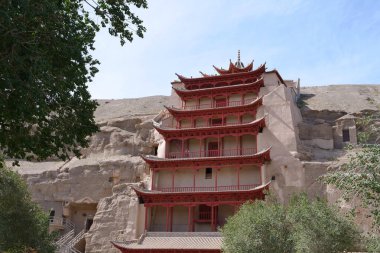 Eski Budizm mimarisi Dunhuang Mogao Grottoes in Gansu C