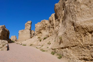 Jiaohe harabelerinin Xinjiang şehrindeki manzarası.