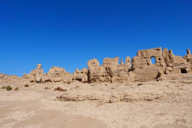 Jiaohe harabelerinin Xinjiang şehrindeki manzarası.